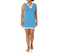 Nautica Women's Breton Stripes Sleeveless V-Neck Stretch Cotton Polo Dress Casual, Reef Blue, XS