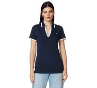 Nautica Women's Classic Fit Striped V-Neck Collar Stretch Cotton Polo Shirt, Navy Seas, Medium