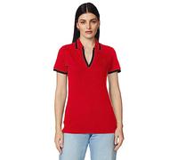Nautica Women's Classic Fit Striped V-Neck Collar Stretch Cotton Polo Shirt Red, Small