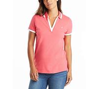 Nautica Women's Classic Fit Striped V-Neck Collar Stretch Cotton Polo Shirt, Rouge Pink, X-Large