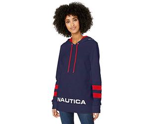 Nautica Women's Classic Supersoft 100% Cotton Pullover Hoodie Hooded Sweatshirt, Navy Seas, Large