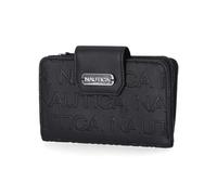 Nautica Womens, Close Reach Vegan Leather RFID Wallet, Small Credit Card Holder Purse with Zipper Coin Pocket and ID Window, Black (Logo), One Size