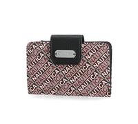 Nautica Womens, Close Reach Vegan Leather RFID Wallet, Small Credit Card Holder Purse with Zipper Coin Pocket and ID Window, Black Jacquard