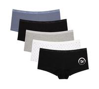Nautica Women's Cotton Boyshort Underwear Set, 5-Pack, Black/Md Heather Grey/Blue Clay/Black/Nt Blue Dot, L