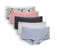 Nautica Women's Cotton Boyshort Underwear Set, 5-Pack, Coastal Peri/Lt Bleach Heather/Stingray/Summer Rose/New Ink Floral, L