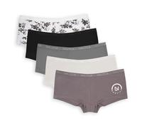 Nautica Women's Cotton Boyshort Underwear Set, 5-Pack, Dark Slate/Silver Cloud/Moonstone/Black/Nt Hibiscus, S