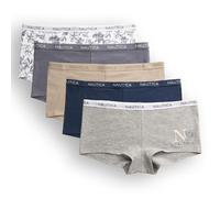Nautica Women's Cotton Boyshort Underwear Set, 5-Pack, Md Heather Grey/Nocturnal Navy/Peach Whip/Endless Dusk/Nt Floral Logo, L