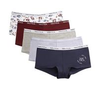Nautica Women's Cotton Boyshort Underwear Set, 5-Pack, Navy Sea/Starlit Grey/Md Heather Grey/Deep Pomegranate/Brushed Floral, L
