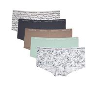 Nautica Women's Cotton Boyshort Underwear Set, 5-Pack, Nt Floral/Zen Garden/Sand Bar/Chainmetal/Brush Script, M