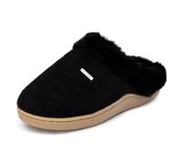 Nautica Women's Cozy Clog Slippers with Plush Faux Fur Collar and Durable Rubber Sole for Indoor & Outdoor Comfort, Black, Medium