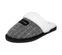 Nautica Women's Cozy Clog Slippers with Plush Faux Fur Collar and Durable Rubber Sole for Indoor & Outdoor Comfort, Black-calyer, Large