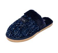 Nautica Women's Cozy Clog Slippers with Plush Faux Fur Collar and Durable Rubber Sole for Indoor & Outdoor Comfort, Navy-sparkle, Medium