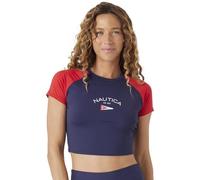 Nautica Women's Cropped Rashguard - Quick-Dry, UPF Protection, Swim Shirt, Pool, Beach, Hiking, Yoga, Volleyball Rash Guard, Deep Sea, Medium