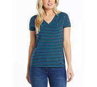 Nautica Women's Easy Comfort V-Neck Striped Supersoft Stretch Cotton T-Shirt, Bright Blue Jig, XL