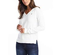 Nautica Women's Effortless J-Class Long Sleeve 100% Cotton V-Neck Sweater, Marshmallow, L
