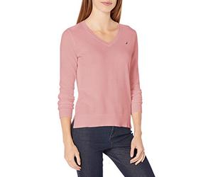 Nautica Women's Effortless J-Class Long Sleeve 100% Cotton V-Neck Sweater, Orchid Pink, XS