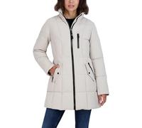 Nautica Women's Heavyweight Puffer Jacket with Faux Fur Lined Hood, True Limestone, Medium