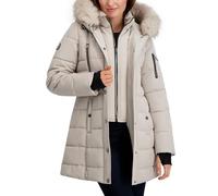Nautica Women's Mist Heavyweight Puffer Jacket- Winter Coat with Detachable Faux Fur Hood, Storm Cuffs, Limestone, S
