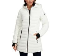 Nautica Women's Lt Down Jacket with Hood, 3/4 Length, Sail White, S