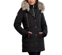 Nautica womens Mist Heavyweight Puffer Jacket- Winter Coat With Detachable Faux Fur Hood, Storm Cuffs Womens Puffer Jackets, Womens Puffer Coats (pack of 1), Black, S