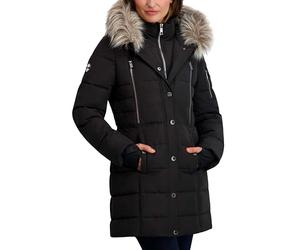 Nautica womens Mist Heavyweight Puffer Jacket- Winter Coat With Detachable Faux Fur Hood, Storm Cuffs Womens Puffer Jackets, Womens Puffer Coats (pack of 1), Black, S