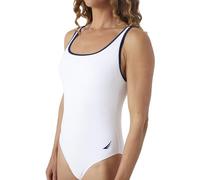 Nautica Women's One-Piece Slimming Tummy Control Bathing Suit, Quick-Dry Fabric, Bikini Swimsuit, Bright White Navy, XL