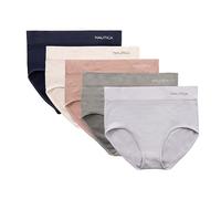Nautica Women's Seamless Ribbed Knit Brief Underwear Set, 5-Pack, Cloudy Waters/Fawn/Pearl Mist/Md Heather Grey/Navy Beats, S