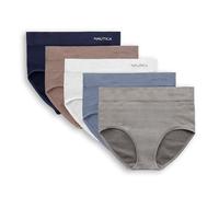 Nautica Women's Seamless Ribbed Knit Brief Underwear Set, 5-Pack, Mid Heather Grey/Stonewash/White/Cafe Latte/Nocturnal Navy, L