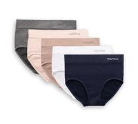 Nautica Women's Seamless Ribbed Knit Brief Underwear Set, 5-Pack, Nocturnal Navy/White/Soft Taupe/Blushed Ice/Md Heather Grey, M