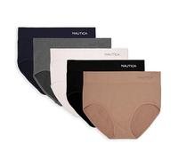 Nautica Women's Seamless Ribbed Knit Brief Underwear Set, 5-Pack, Soft Taupe/Black/White/Md Heather Grey/Nocturnal Navy, M
