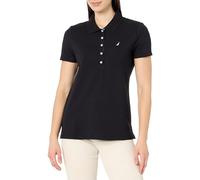 Nautica Women's Short Sleeve Button Placket Polo, Black, XS