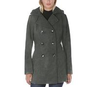 Nautica Women's Soft Wool Blend Peacoat - Double Breasted Winter Coat with Detachable Hood, Charcoal, Medium
