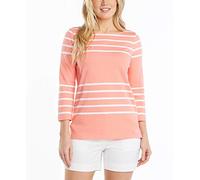 Nautica Women's Boatneck 3/4 Sleeve 100% Cotton Shirt, Coral, Medium