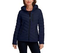 Nautica Women's Stretch Packable Puffer Jacket - Water-Resistant Midweight Coat Attached Hood, Navy Seas, S