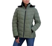 Nautica Women's Stretch Puffer Detachable Hood Fleece Pockets Jacket, Green, S