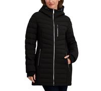 Nautica Women's Stretch Puffer Jacket - Midweight Winter Coat with Detachable Hood, Storm Cuffs, Black, XS
