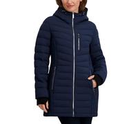 Nautica Women's Stretch Puffer Jacket - Midweight Winter Coat with Detachable Hood, Storm Cuffs, Navy Seas, L