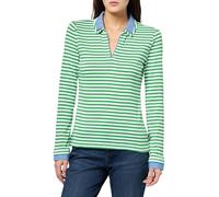 Nautica Womens Striped Long Sleeve Knit Double Collar Shirt, New Leaf/Bright White, M