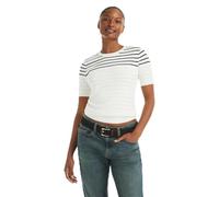 Nautica Womens Striped Ribbed Knit Short Sleeve Sweater, Bright White Multi, XS