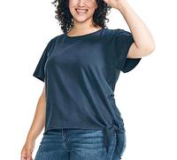 Nautica Women's Summer Crop Top Solid Short Sleeve Side-Tie Knot Tee T-Shirt, Navy, L