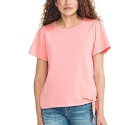 Nautica Women's Summer Crop Top Solid Short Sleeve Side-Tie Knot Tee T-Shirt, Pink, L