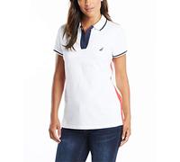 Nautica Women's Toggle Accent Short Sleeve Soft Stretch Cotton Polo Shirt, Bright White, M