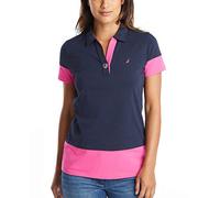 Nautica Women's Toggle Accent Short Sleeve Soft Stretch Cotton Polo Shirt, Navy, Small
