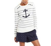 Nautica Women's Voyage Long Sleeve 100% Cotton Striped Crewneck Sweater, Marshmallow, M