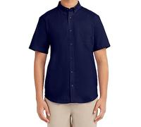 Nautica Men's Uniform Short Sleeve Performance Oxford Button-Down Shirt, Navy, XL