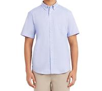 Nautica Men's School Uniform Short Sleeve Performance Oxford Button-Down Shirt, Ox Blue, Large
