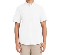 Nautica Men's Uniform Short Sleeve Performance Oxford Button-Down Shirt, White, Large