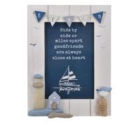 Nautical 4x6 Photo Frame | 6x4 Wooden Coastal Beach Picture Frame with Bunting, Lighthouse & Seaside Detail