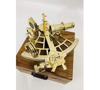 Nautical 9" Brass Hand-Made Polished Brass Sextant With Wooden Box | Navigation Sextant | Real Sextant | Vintage Antique Maritime Astrolabe Collectible Gift