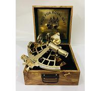 Nautical 9" Brass Hand-Made Polished Brass Sextant With Wooden Box | Navigation Sextant | Real Sextant | Vintage Antique Maritime Astrolabe Sextant Collectible Gift